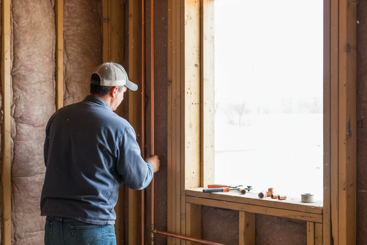 Licensed plumber running new copper supply lines in a Newkirk home