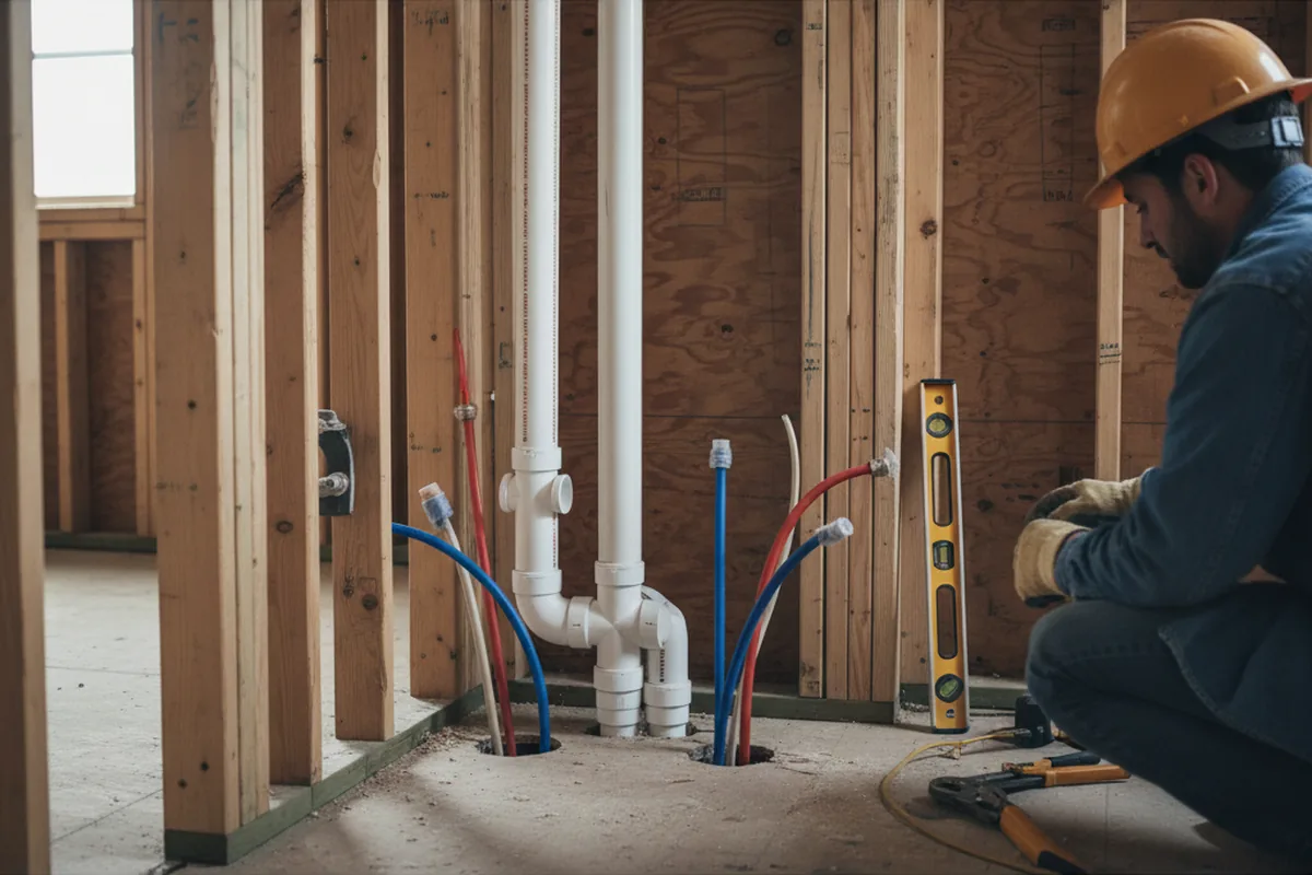 Drain and supply rough-in during Sump Pump Repair in Newkirk