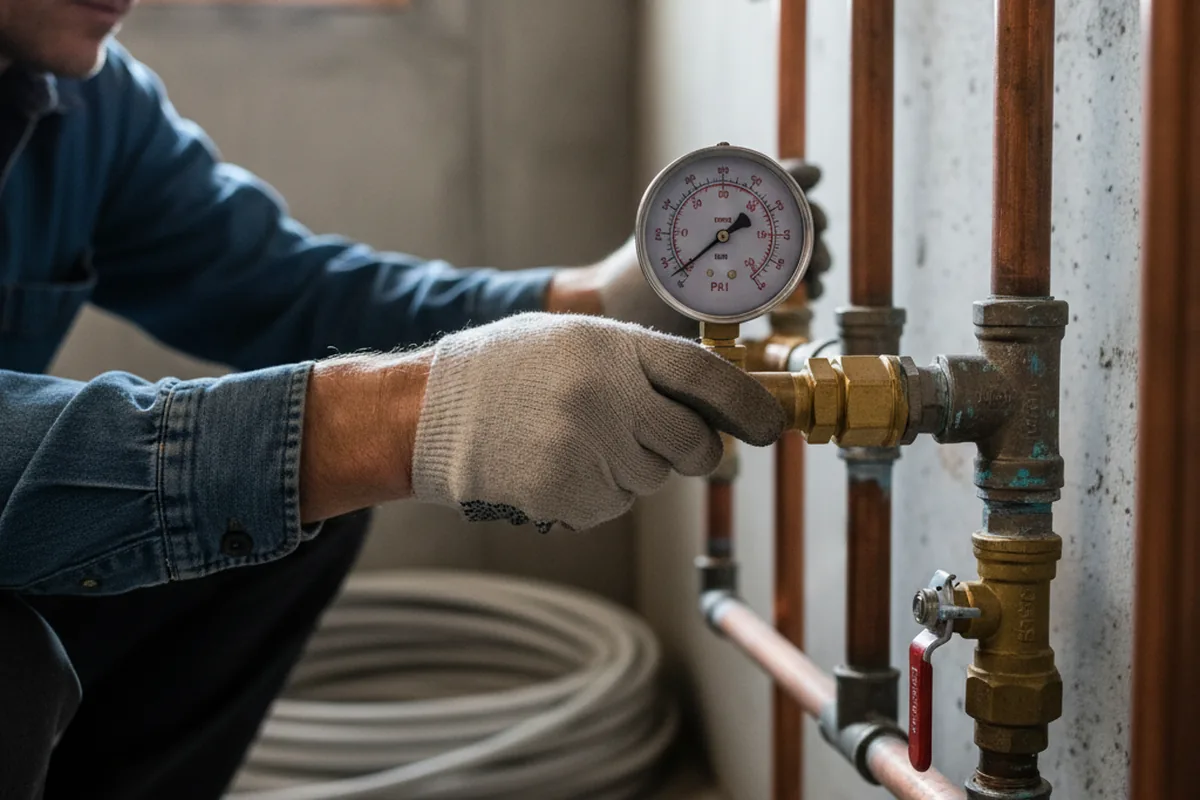 Pressure testing a repaired line during Water Line Repair in Newkirk